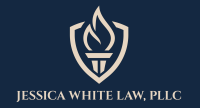 Jessica White Law Blue and White Shield Flame Logo